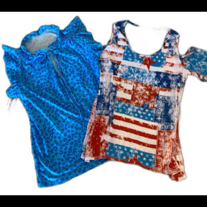 Bundle 2 Blouses Womens Sz Medium Blue Cheetah Print‎ T Shirt Red White Blue Top
